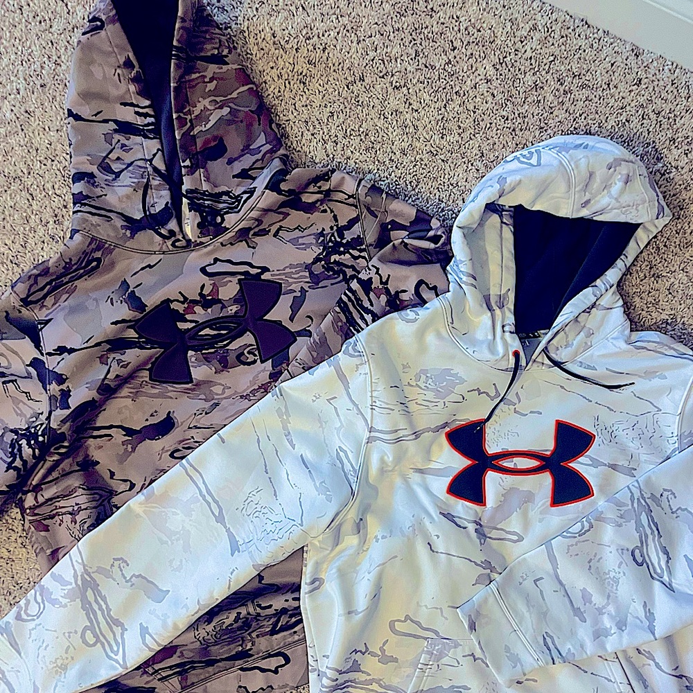 Under Armour Men's sz XXL white camo and brown camo hoodies NWOT